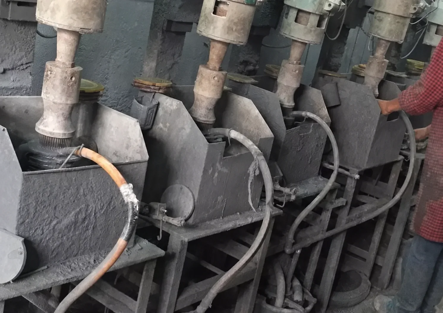 A row of crystal bead drilling machines in an AI-retouched Donghai industry image