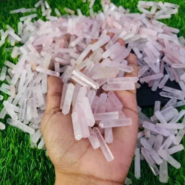 Natural Rose Quartz Crystal Points: Pencil Shape Obelisk Gemstone Natural Rose Quartz Crystal Points: Pencil Shape Obelisk Gemstone